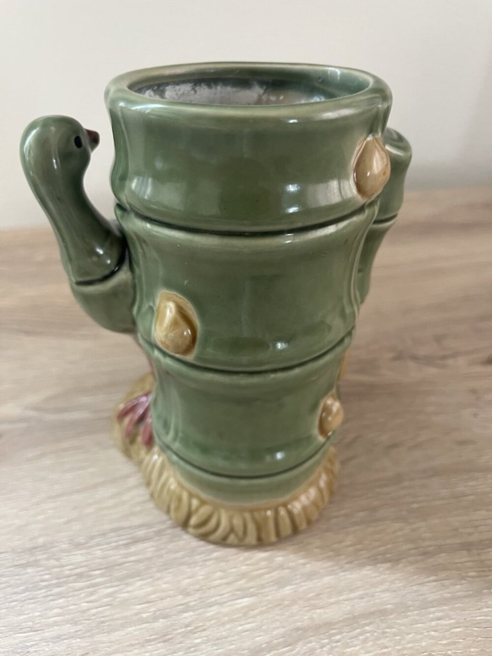 Vintage Tiki Mid Century Japanese Peacock Bamboo Planter Vase Ceramic 1950s  60s - Picture 3 of 13